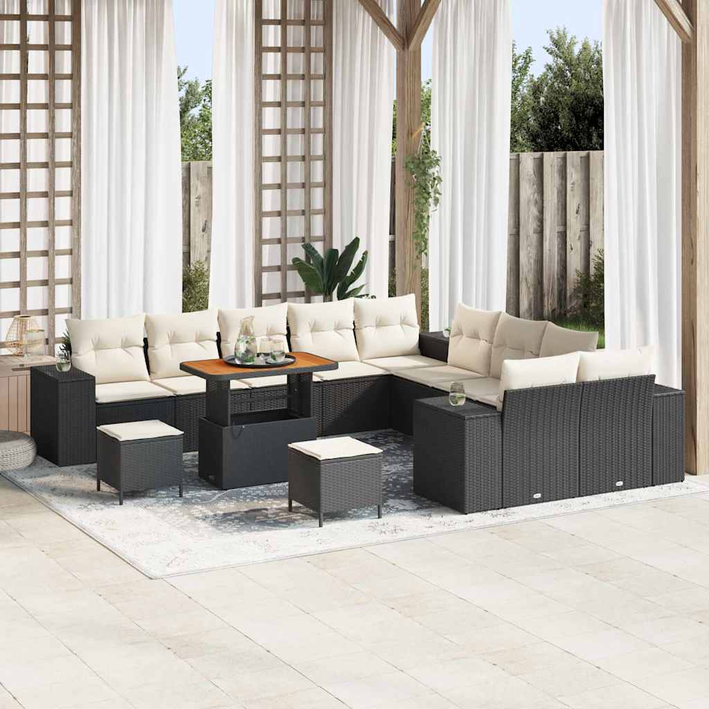 vidaXL Conjunto de sofá de jardín 13 uds. Negro y crema