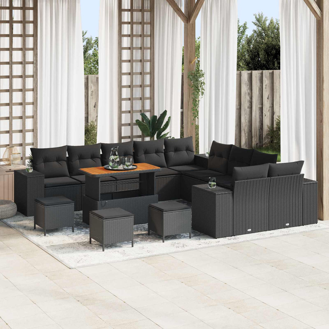 vidaXL Conjunto de sofá de jardín 14 uds. Negro ratán sintético