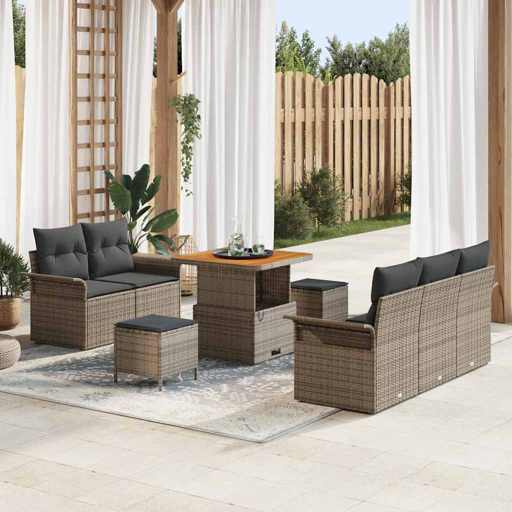 vidaXL Conjunto de sofá de jardín 8 uds. 7-Número de plazas Gris