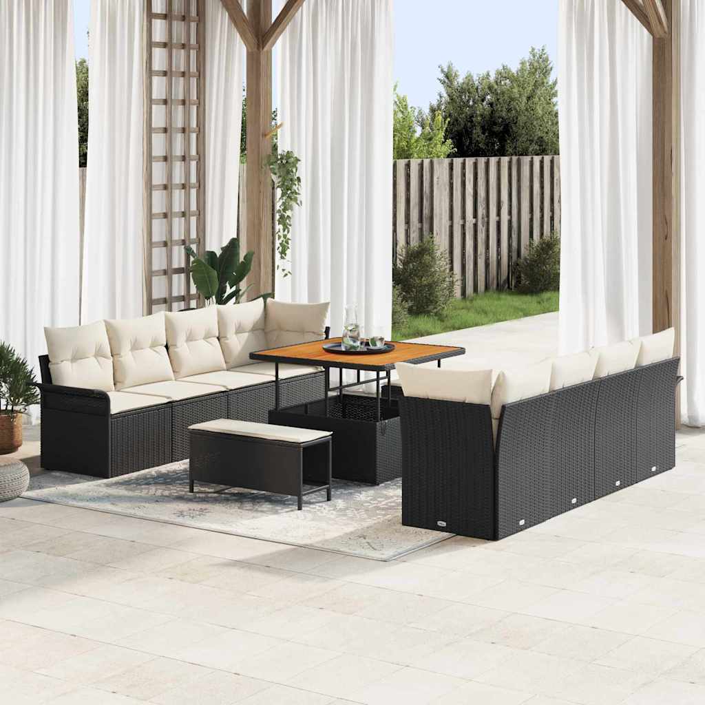 vidaXL Conjunto de sofá de jardín Negro y crema