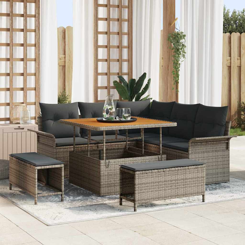 vidaXL Conjunto de sofá de jardín 8 uds. 7-Número de plazas Gris