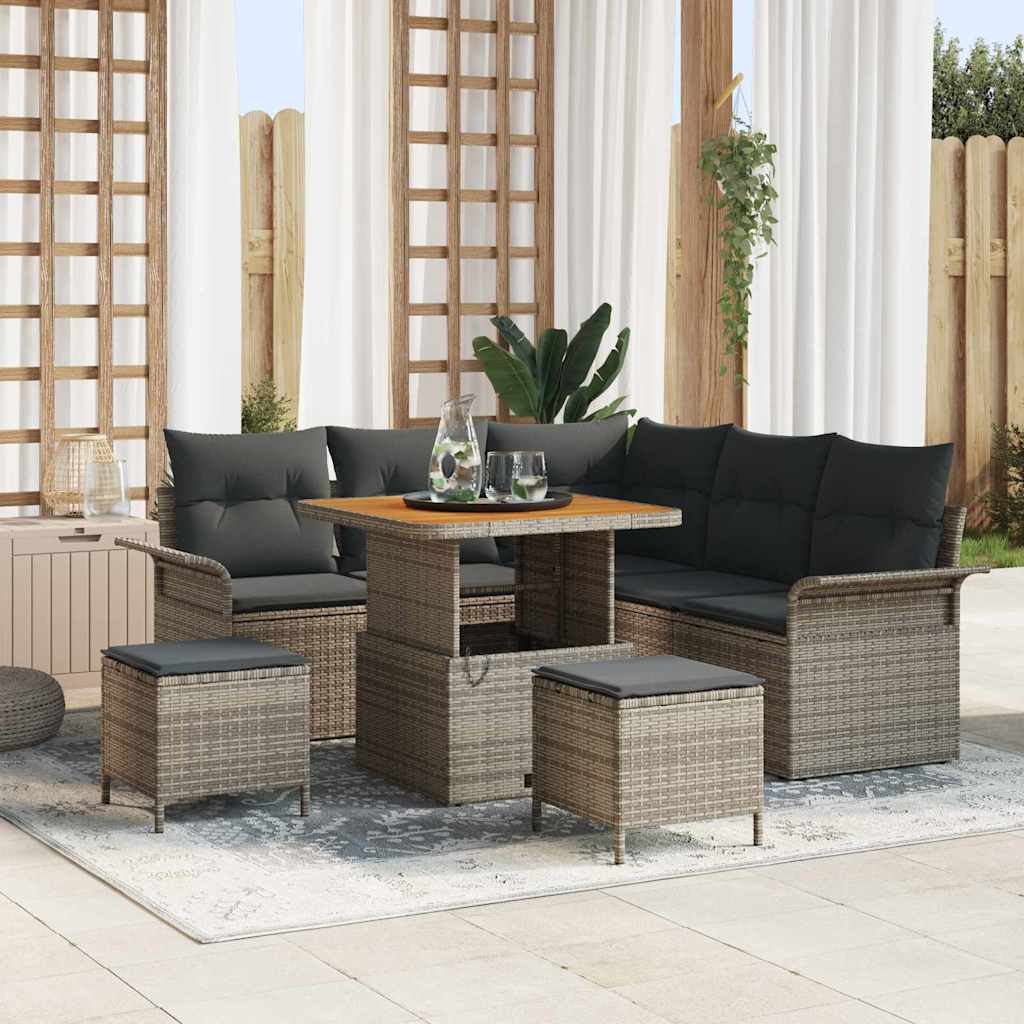 vidaXL Conjunto de sofá de jardín 8 uds. 7-Número de plazas Gris