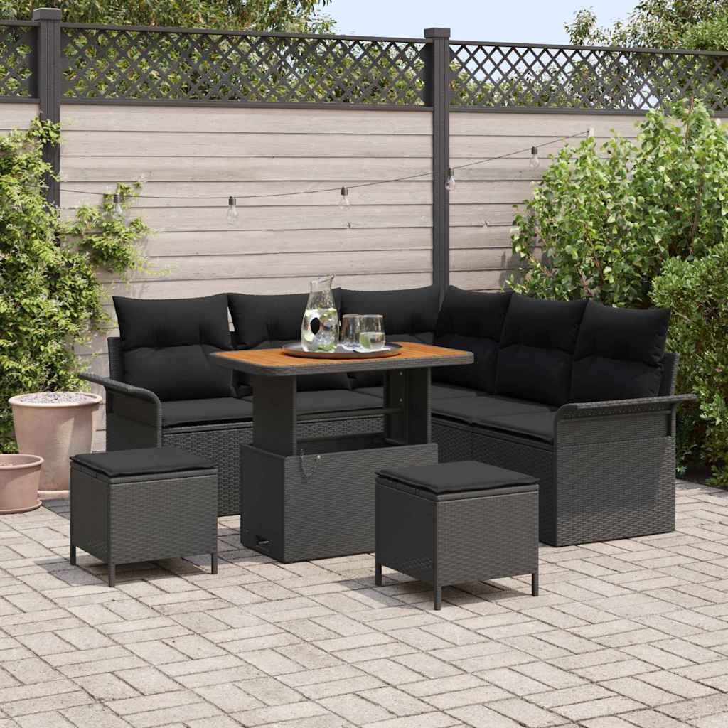 vidaXL Conjunto de sofá de jardín 8 uds. 7-Número de plazas Negro