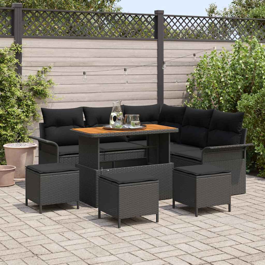 vidaXL Conjunto de sofá de jardín 9 uds. 8-Número de plazas Negro