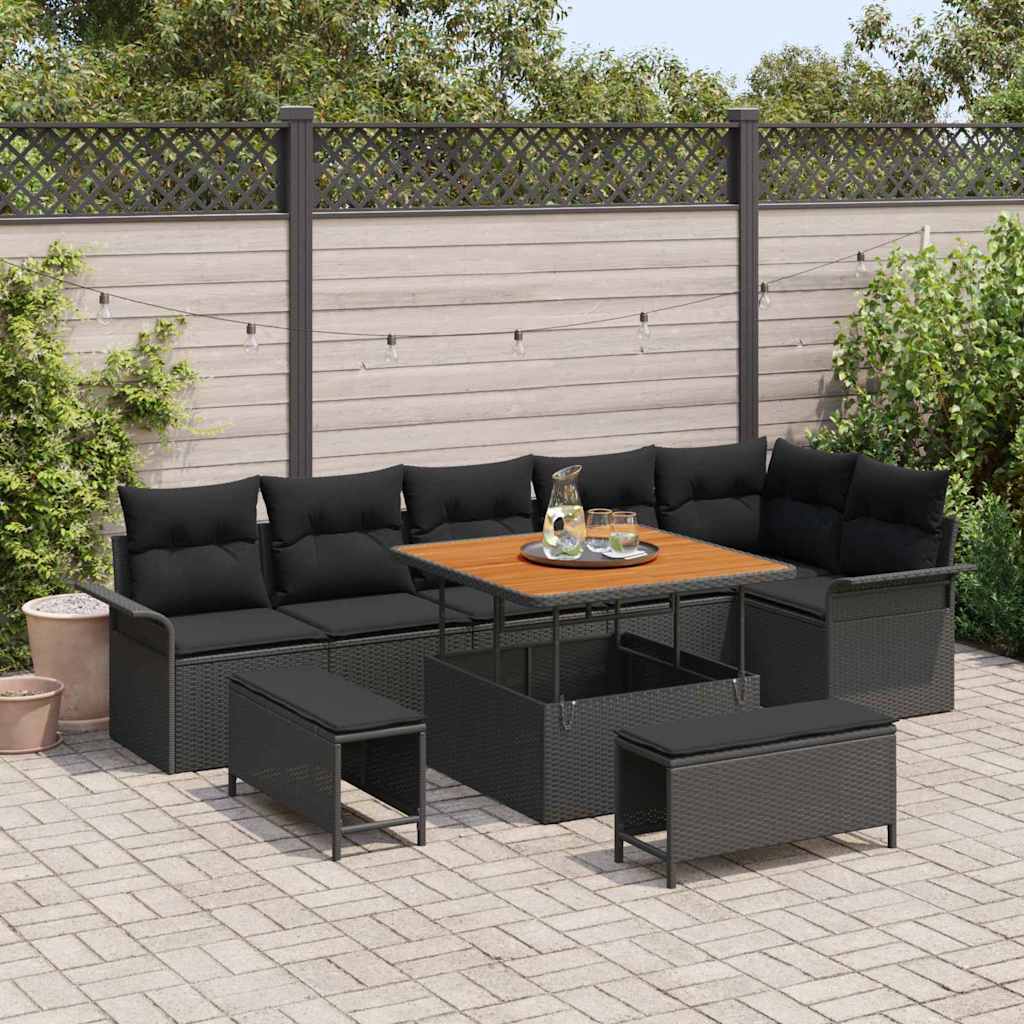 vidaXL Conjunto de sofá de jardín 9 uds. 8-Número de plazas Negro