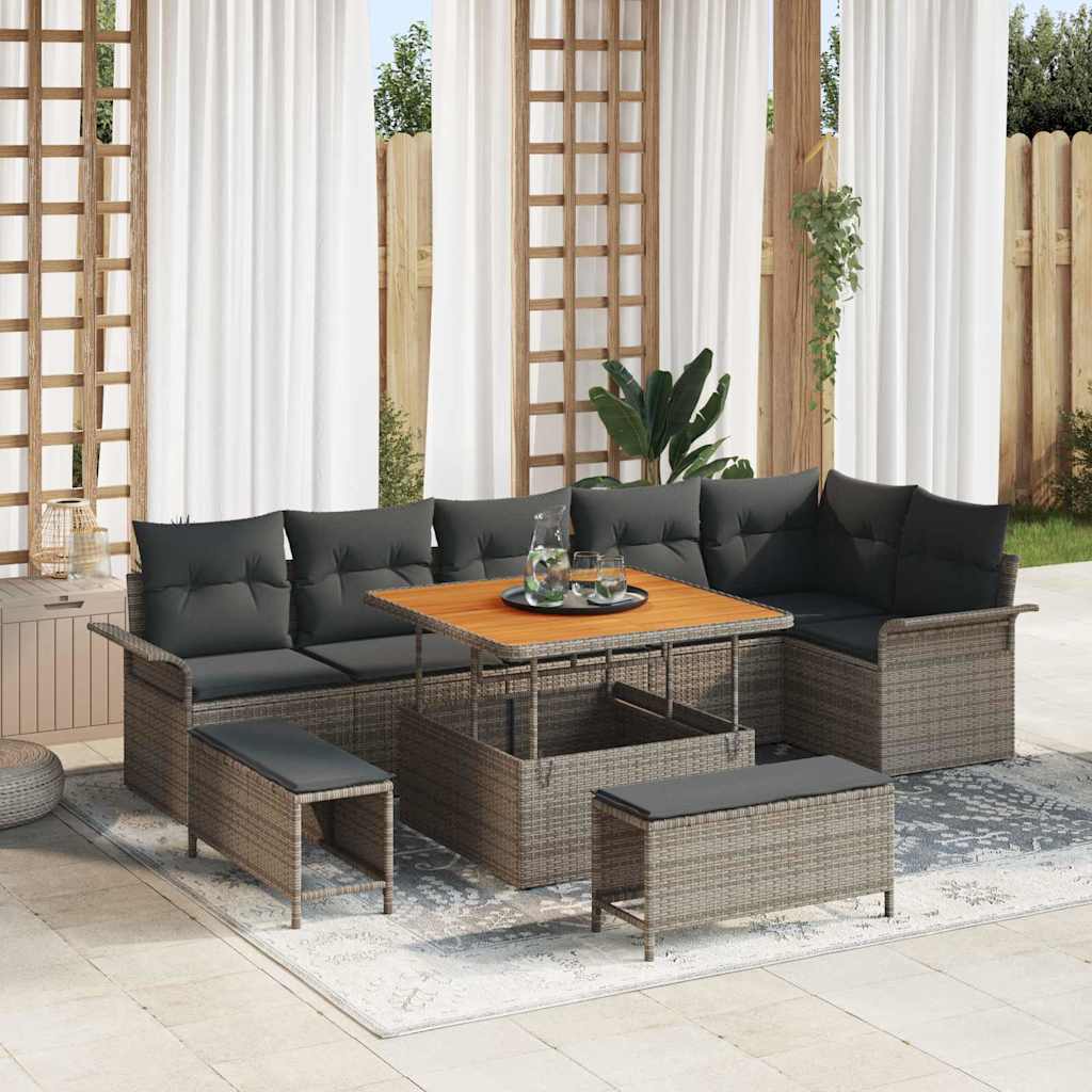 vidaXL Conjunto de sofá de jardín 9 uds. 8-Número de plazas Gris