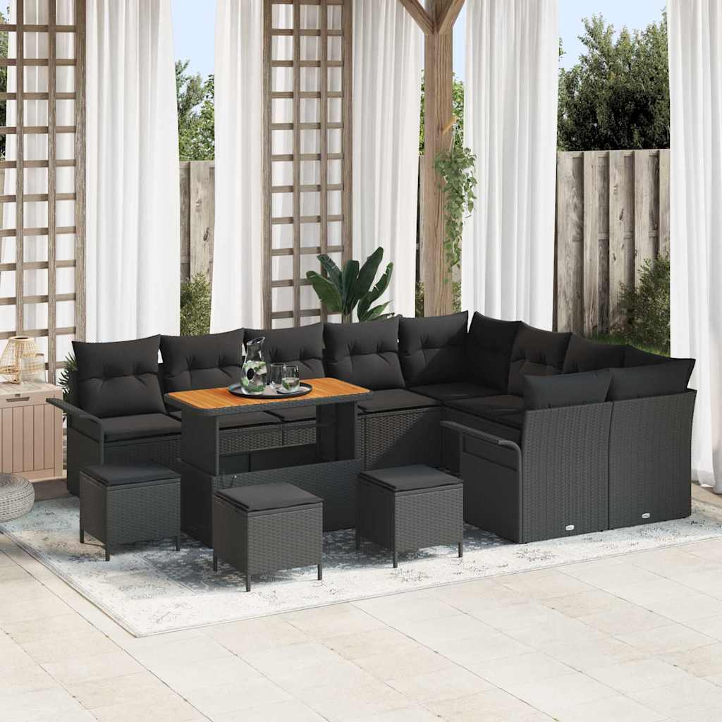 vidaXL Conjunto de sofá de jardín 13 uds. 12-Número de plazas Negro