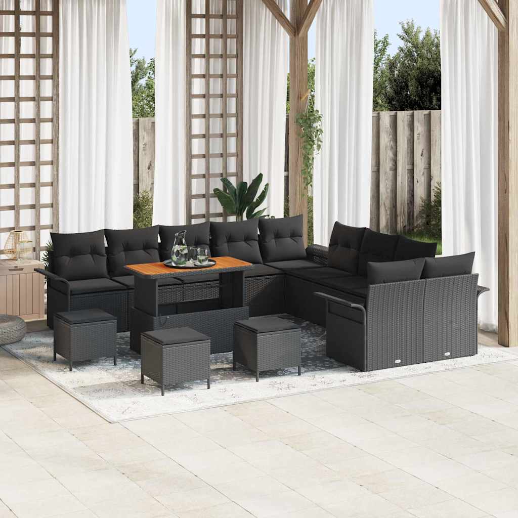 vidaXL Conjunto de sofá de jardín 14 uds. 13-Número de plazas Negro