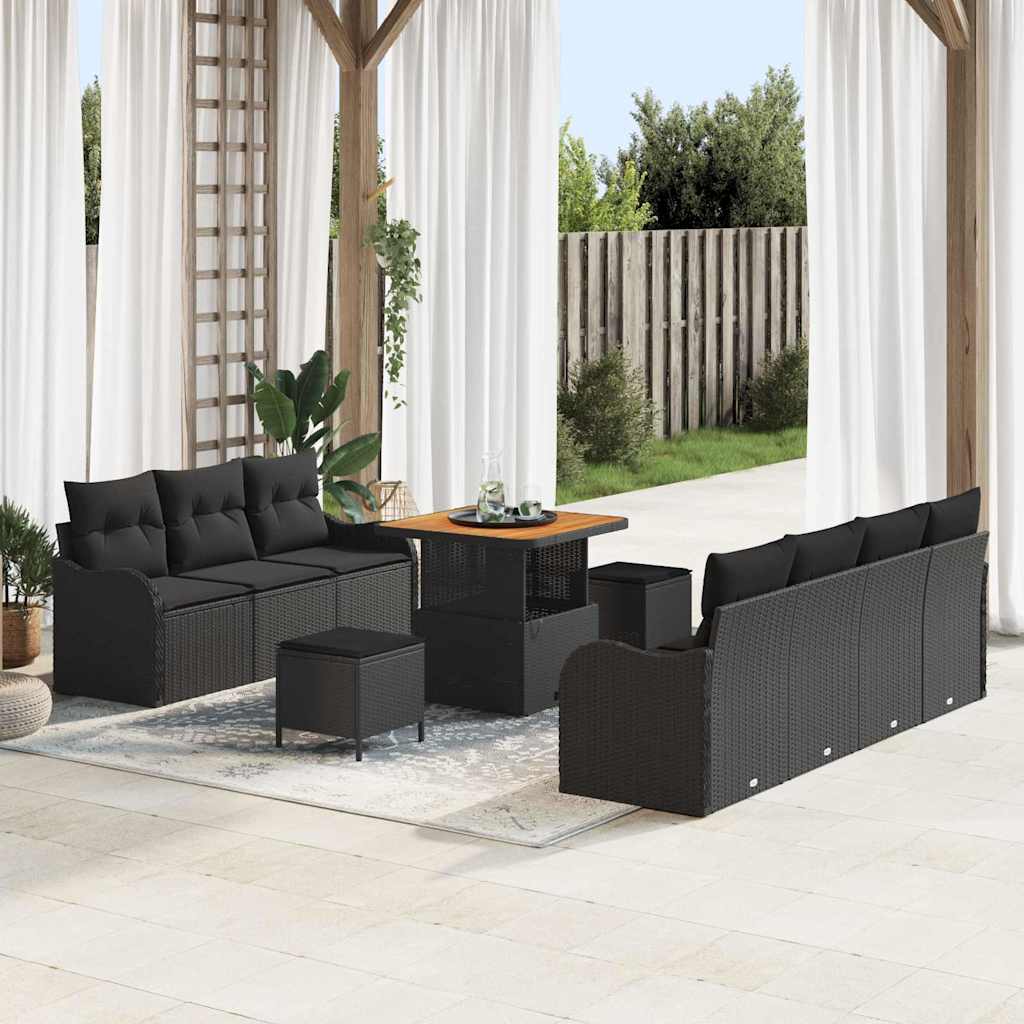 vidaXL Conjunto de sofá de jardín 10 uds. 9-Número de plazas Negro