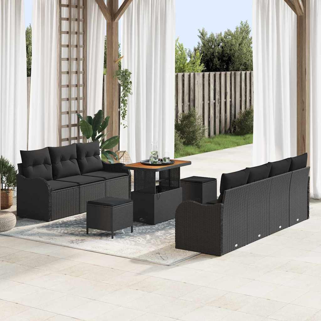 vidaXL Conjunto de sofá de jardín 10 uds. 9-Número de plazas Negro