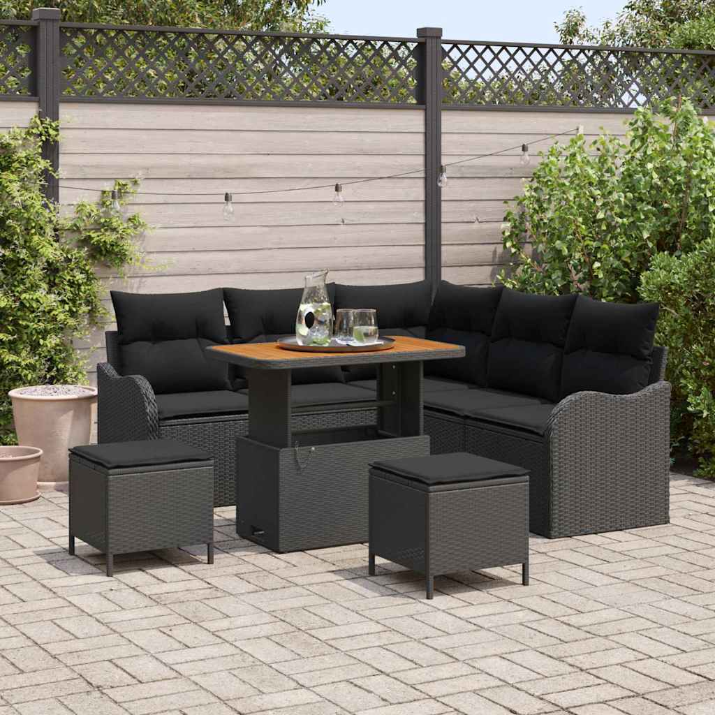 vidaXL Conjunto de sofá de jardín 8 uds. 7-Número de plazas Negro