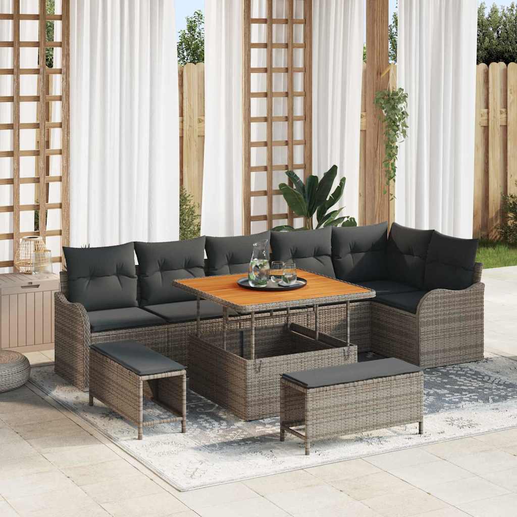 vidaXL Conjunto de sofá de jardín 9 uds. 8-Número de plazas Gris