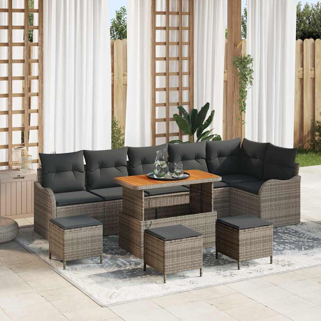 vidaXL Conjunto de sofá de jardín 10 uds. 9-Número de plazas Gris