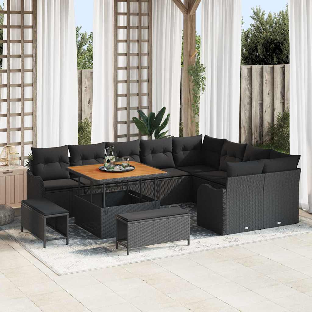 vidaXL Conjunto de sofá de jardín 12 uds. 11-Número de plazas Negro