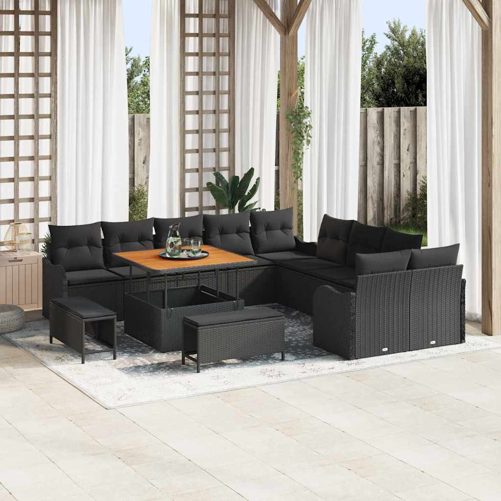 vidaXL Conjunto de sofá de jardín 13 uds. 12-Número de plazas Negro