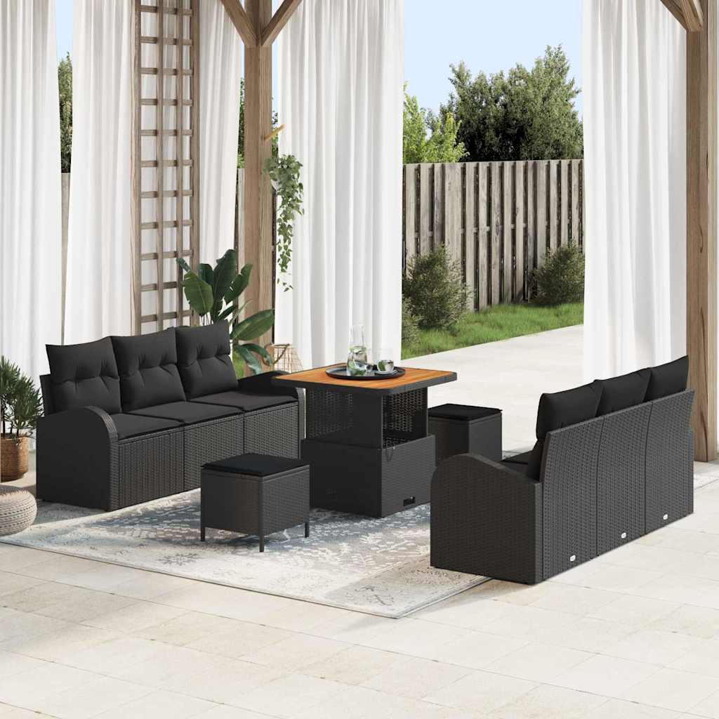vidaXL Conjunto de sofá de jardín 9 uds. 8-Número de plazas Negro