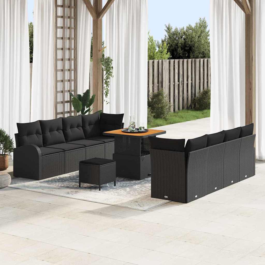 vidaXL Conjunto de sofá de jardín 11 uds. 10-Número de plazas Negro