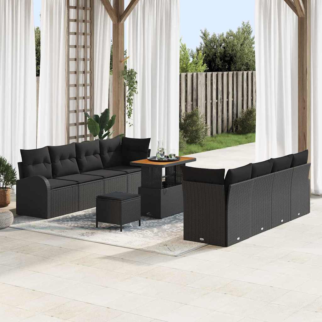 vidaXL Conjunto de sofá de jardín 11 uds. 10-Número de plazas Negro