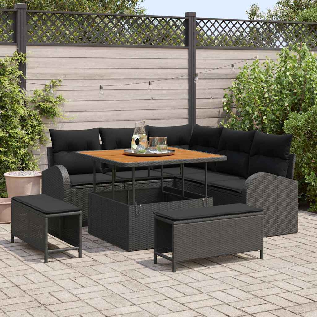 vidaXL Conjunto de sofá de jardín 8 uds. 7-Número de plazas Negro
