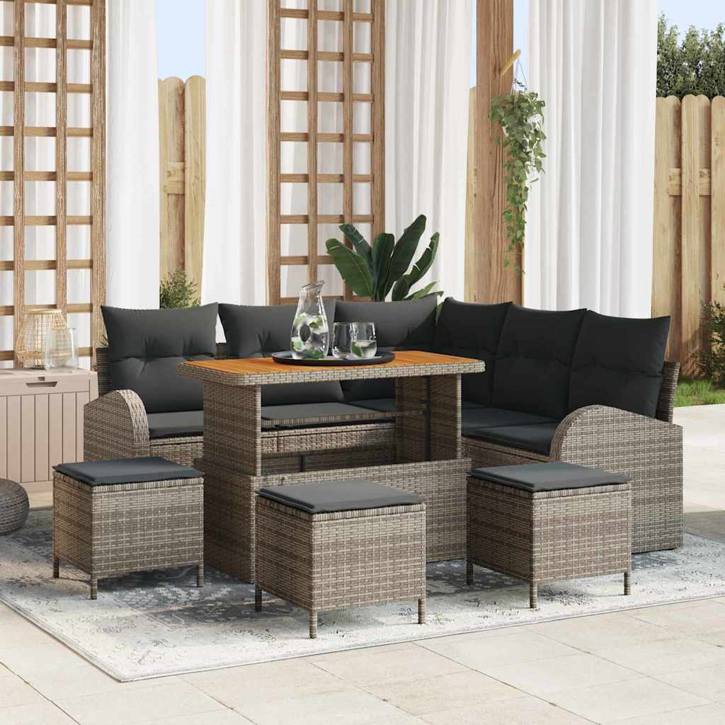 vidaXL Conjunto de sofá de jardín 9 uds. 8-Número de plazas Gris