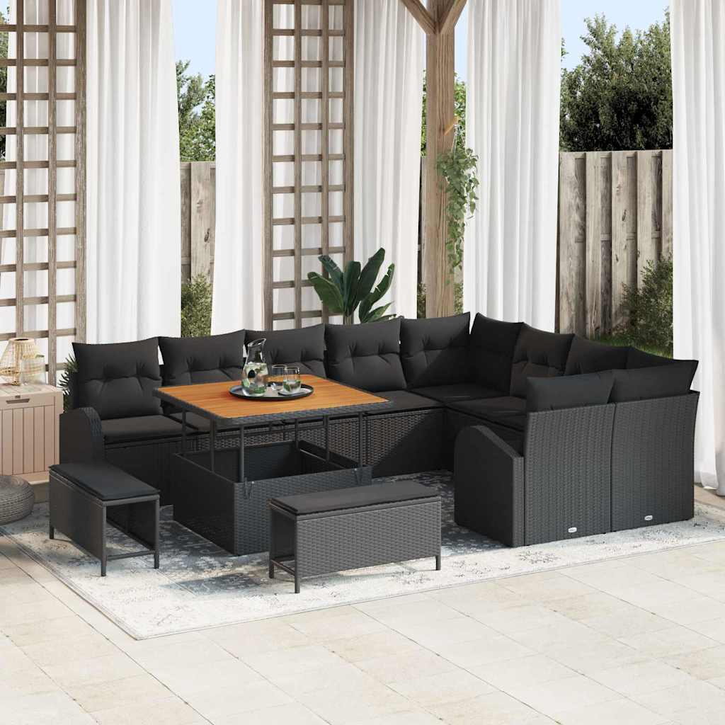 vidaXL Conjunto de sofá de jardín 12 uds. 11-Número de plazas Negro
