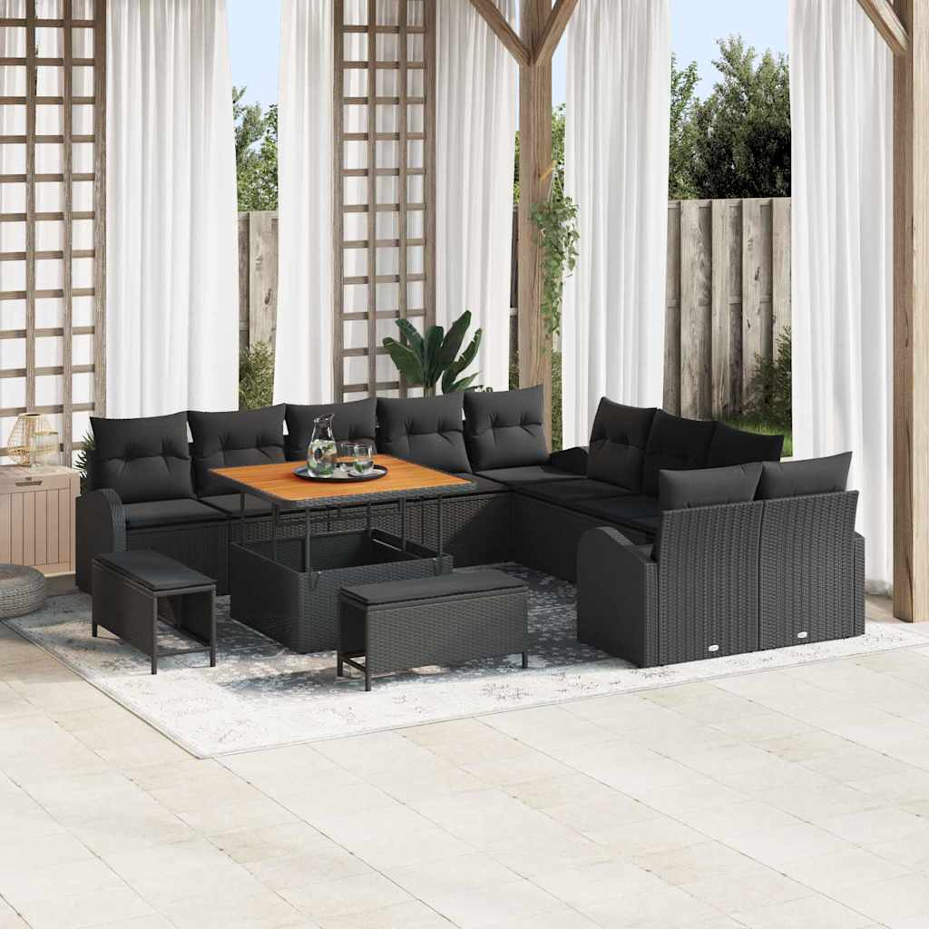 vidaXL Conjunto de sofá de jardín 13 uds. 12-Número de plazas Negro