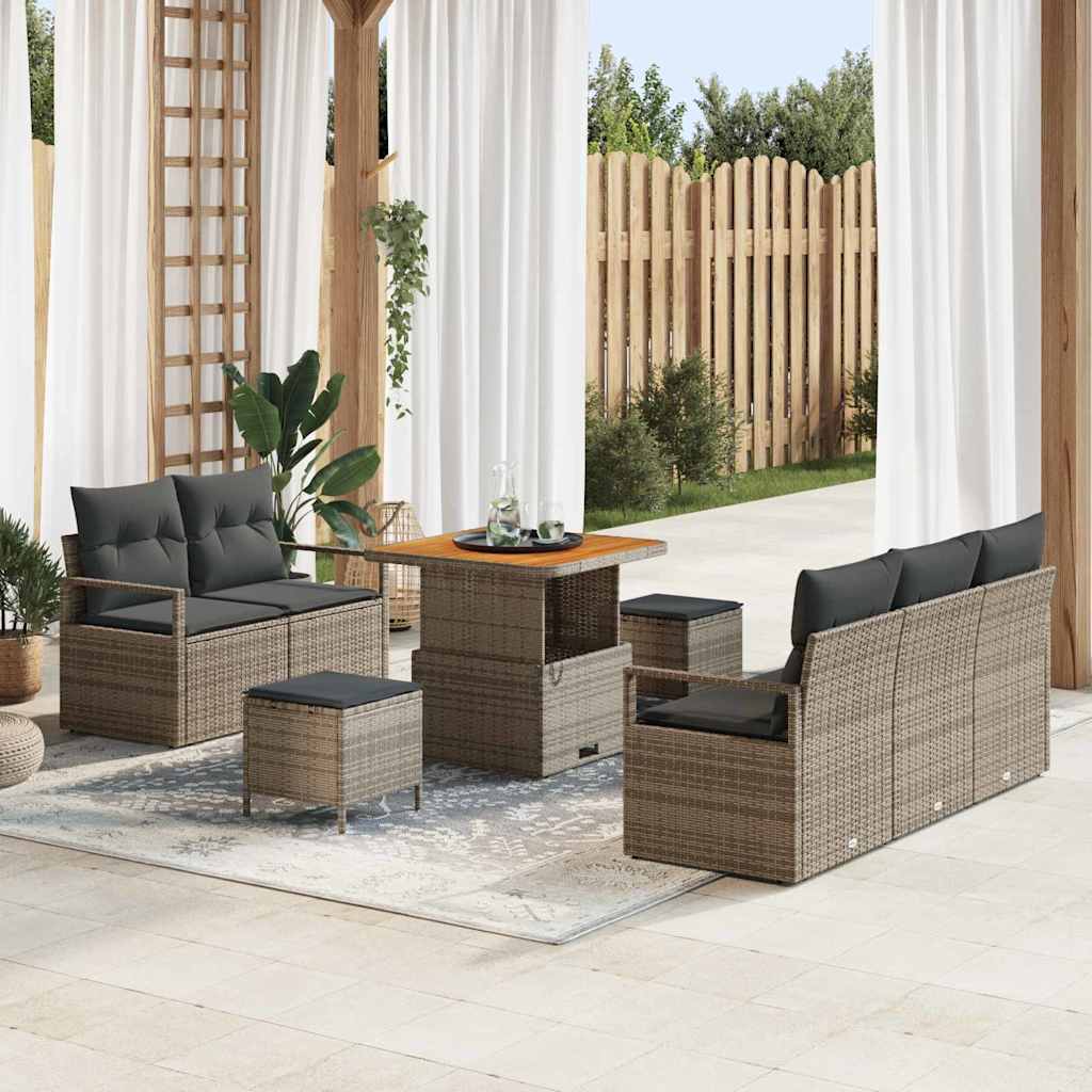 vidaXL Conjunto de sofá de jardín 8 uds. 7-Número de plazas Gris