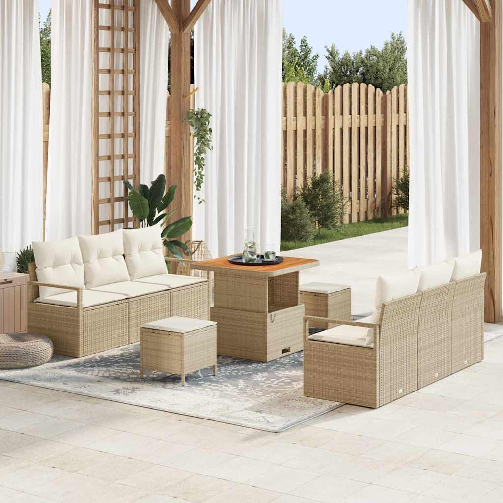 vidaXL Conjunto de sofá de jardín 9 uds. Beige Poliratán