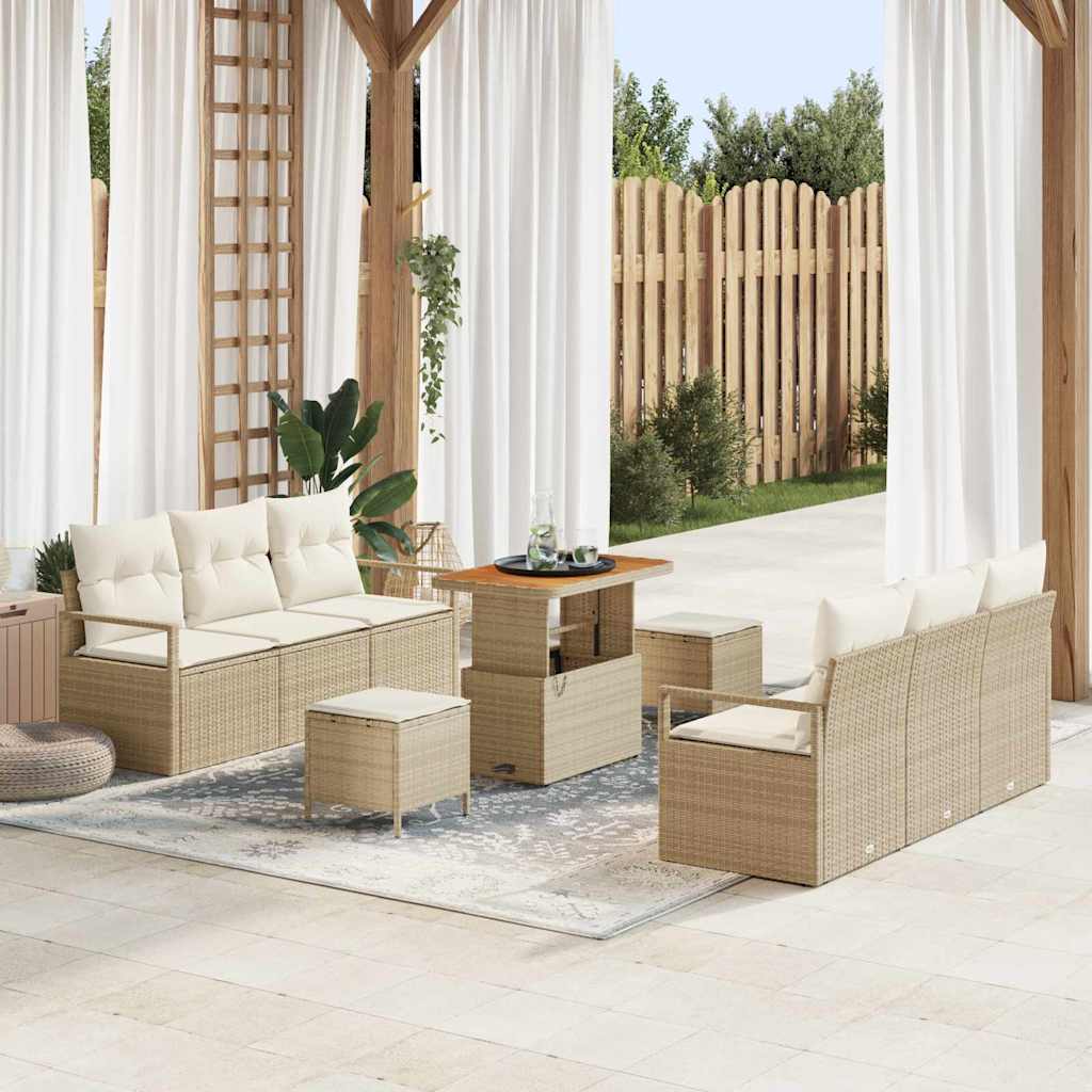 vidaXL Conjunto de sofá de jardín 9 uds. Beige Poliratán