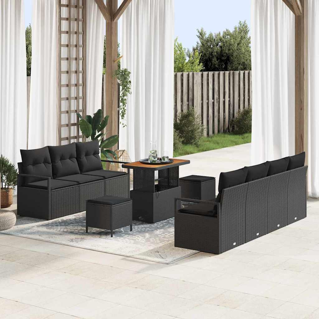 vidaXL Conjunto de sofá de jardín 10 uds. 9-Número de plazas Negro