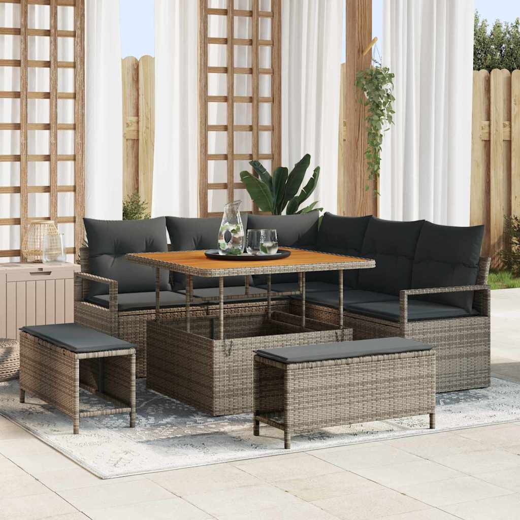 vidaXL Conjunto de sofá de jardín 8 uds. 7-Número de plazas Gris