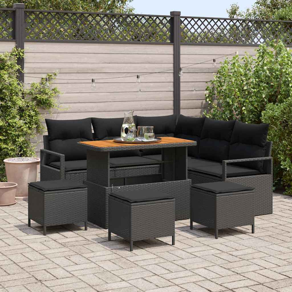 vidaXL Conjunto de sofá de jardín 9 uds. 8-Número de plazas Negro