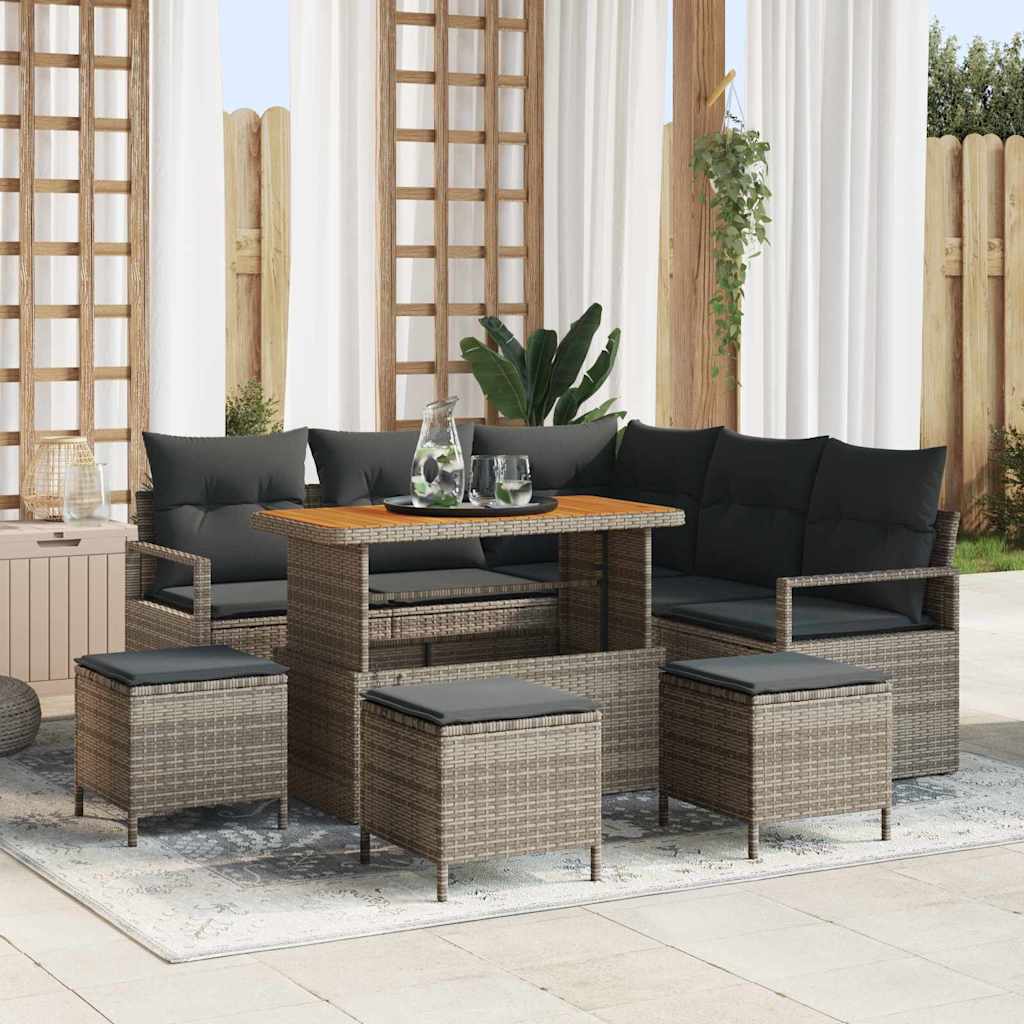 vidaXL Conjunto de sofá de jardín 9 uds. 8-Número de plazas Gris