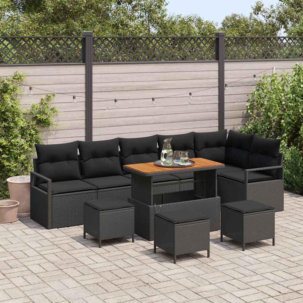 vidaXL Conjunto de sofá de jardín 10 uds. 9-Número de plazas Negro