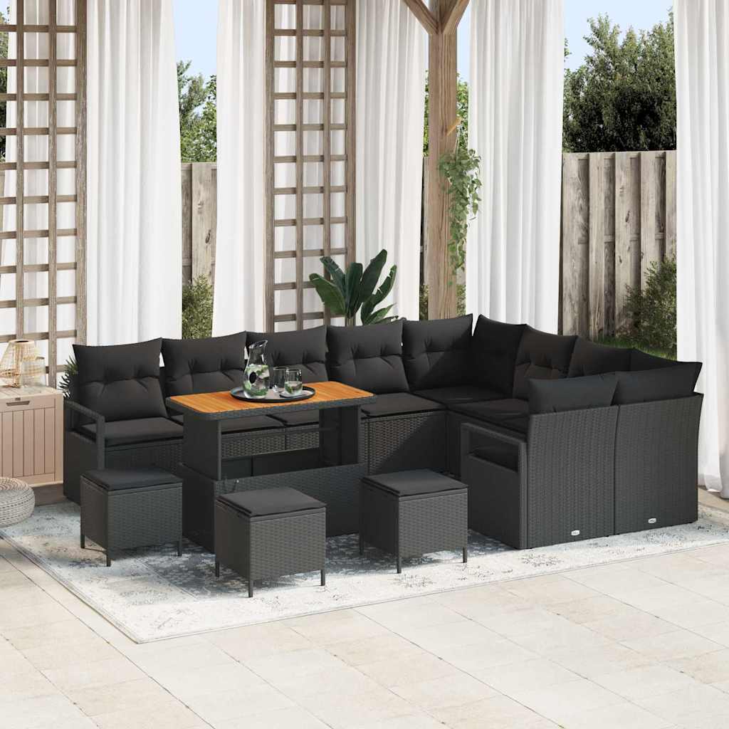 vidaXL Conjunto de sofá de jardín 13 uds. 12-Número de plazas Negro