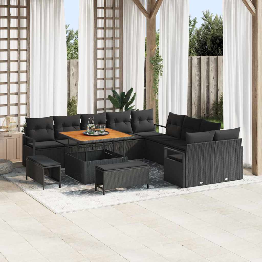 vidaXL Conjunto de sofá de jardín 13 uds. 12-Número de plazas Negro