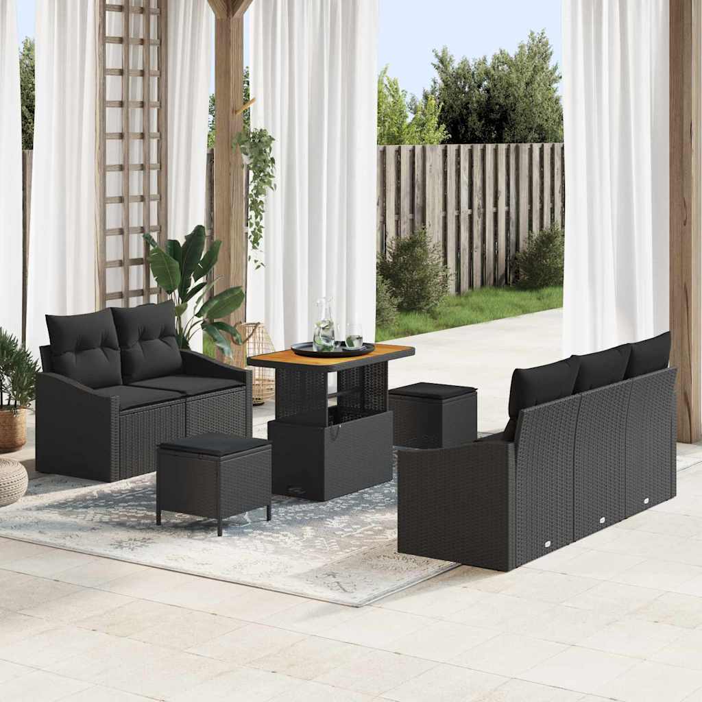 vidaXL Conjunto de sofá de jardín 8 uds. 7-Número de plazas Negro