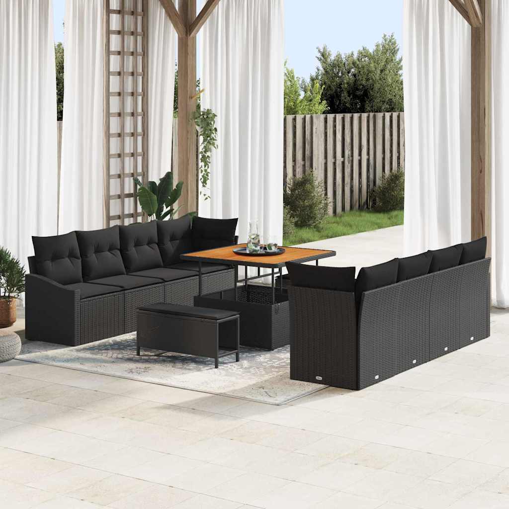 vidaXL Conjunto de sofá de jardín 11 uds. 10-Número de plazas Negro