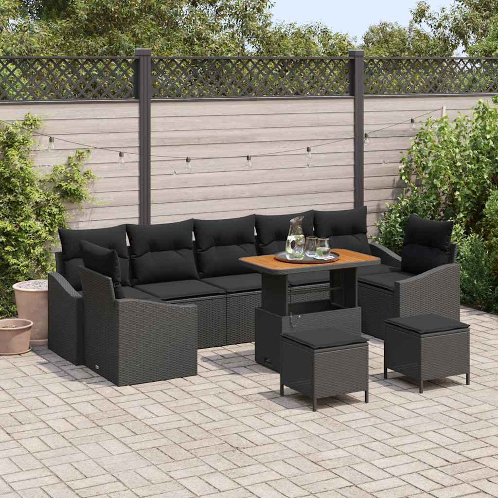 vidaXL Conjunto de sofás de jardín 10 uds. 9-Número de plazas Negro