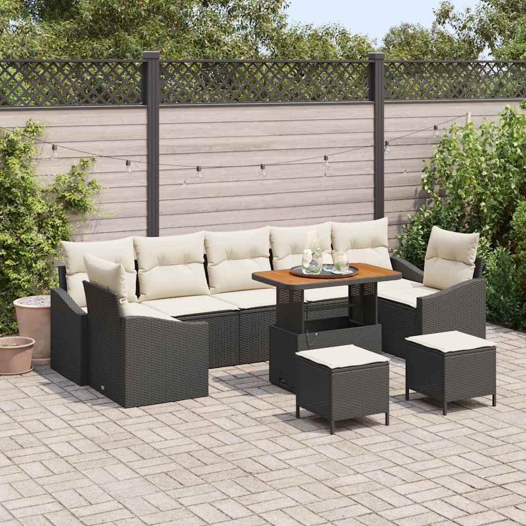 vidaXL Conjunto de sofás de jardín 10 uds. 9-Número de plazas Negro