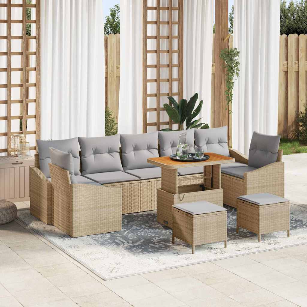 vidaXL Conjunto de sofás de jardín 10 uds. 9-Número de plazas Beige