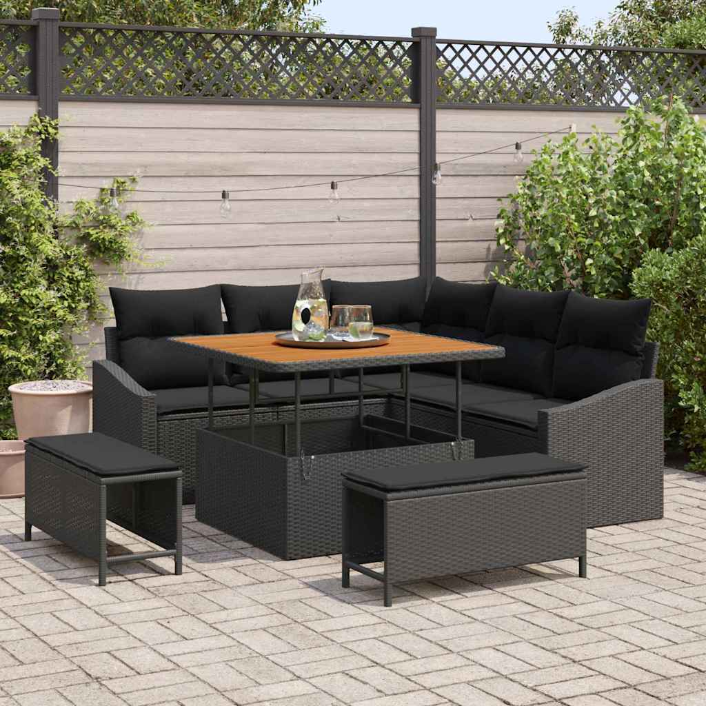 vidaXL Conjunto de sofás de jardín 8 uds. 7-Número de plazas Negro