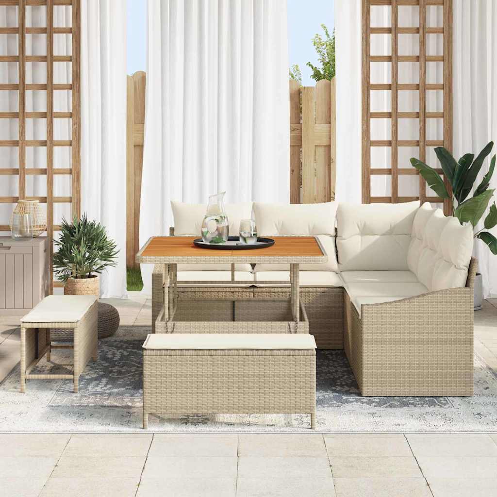 vidaXL Conjunto de sofás de jardín 8 uds. 7-Número de plazas Beige