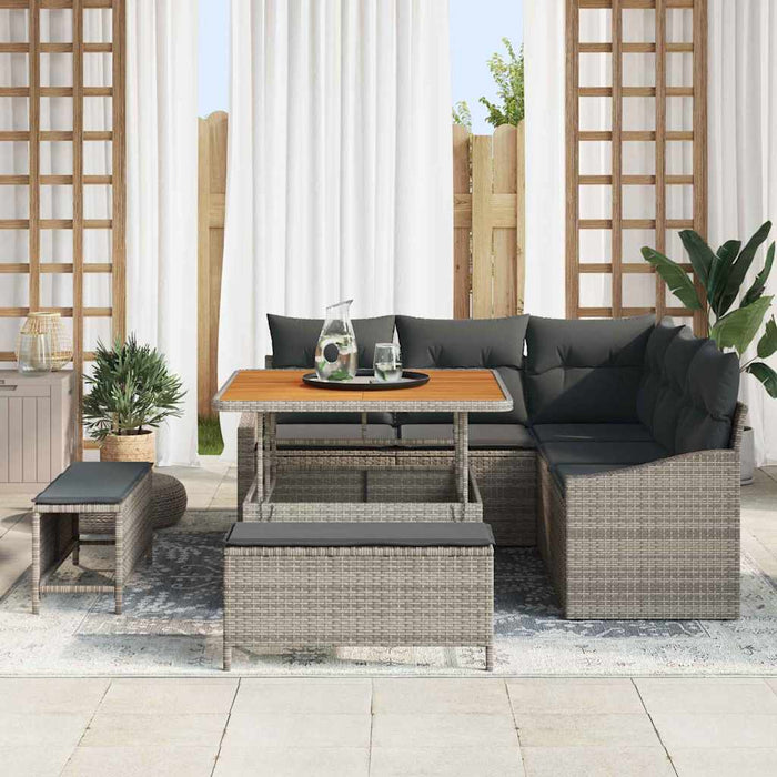 vidaXL Conjunto de sofás de jardín 8 uds. 7-Número de plazas Gris