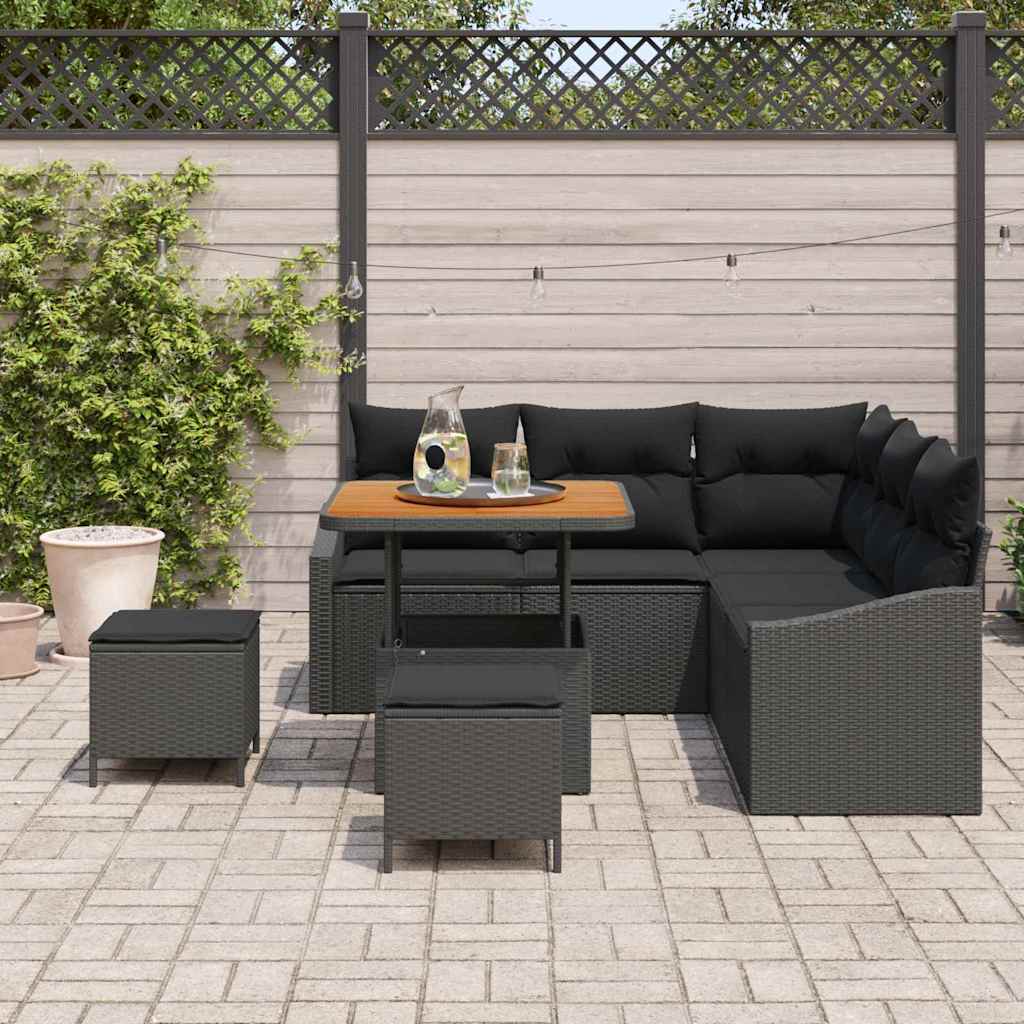 vidaXL Conjunto de sofás de jardín 8 uds. 7-Número de plazas Negro