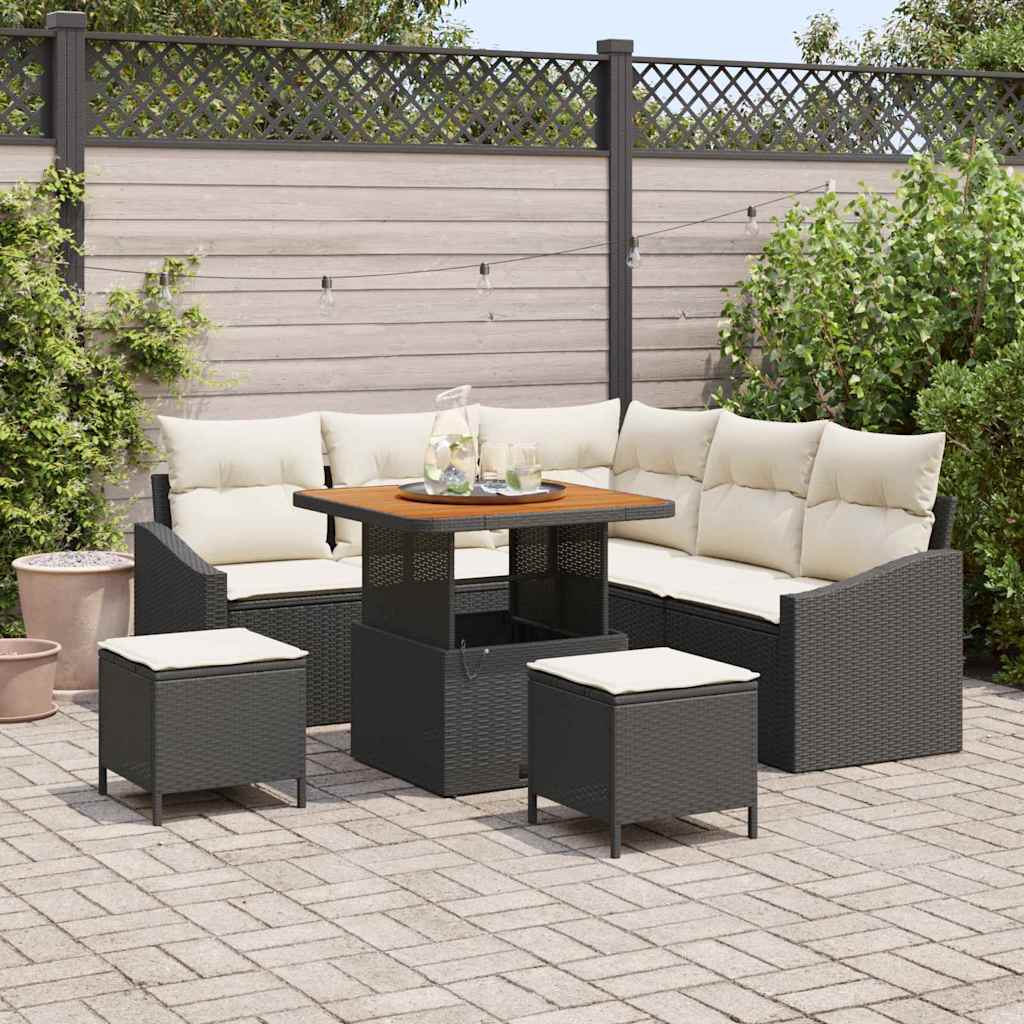 vidaXL Conjunto de sofás de jardín 8 uds. 7-Número de plazas Negro