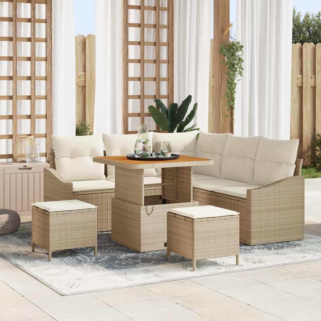 vidaXL Conjunto de sofás de jardín 8 uds. 7-Número de plazas Beige