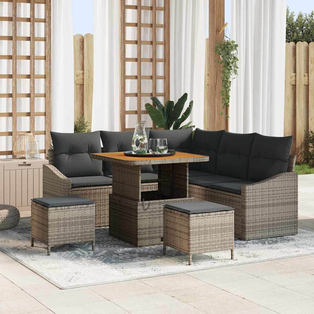 vidaXL Conjunto de sofás de jardín 8 uds. 7-Número de plazas Gris