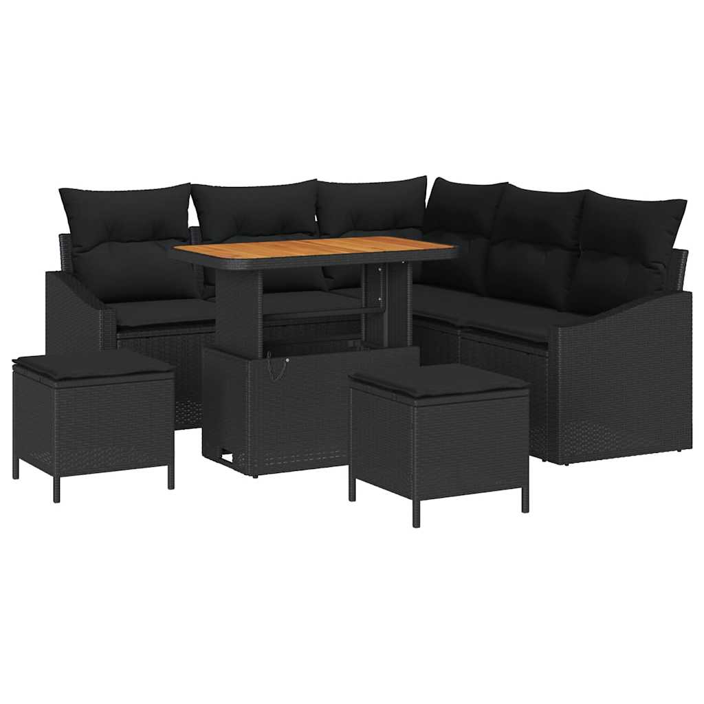 vidaXL Conjunto de sofás de jardín 8 uds. 7-Número de plazas Negro