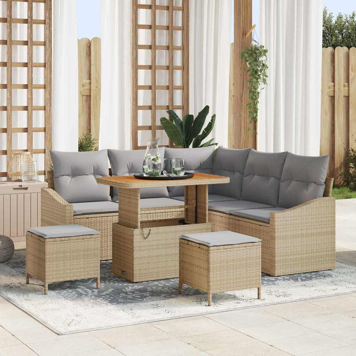 vidaXL Conjunto de sofás de jardín 8 uds. 7-Número de plazas Beige